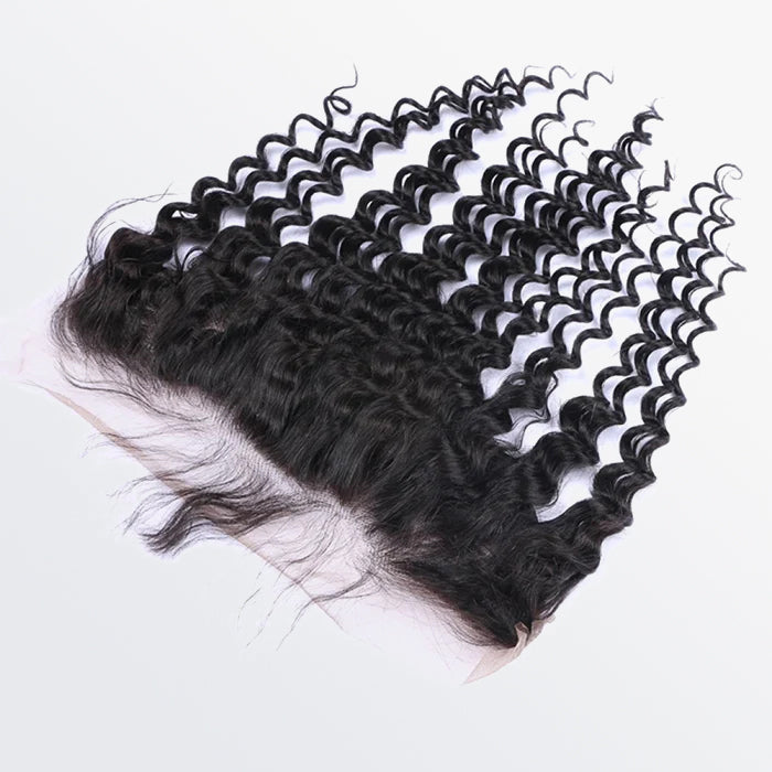14-20 Inch 13" x 4" Deep Curly Free Parted Frontal #1B Natural Black