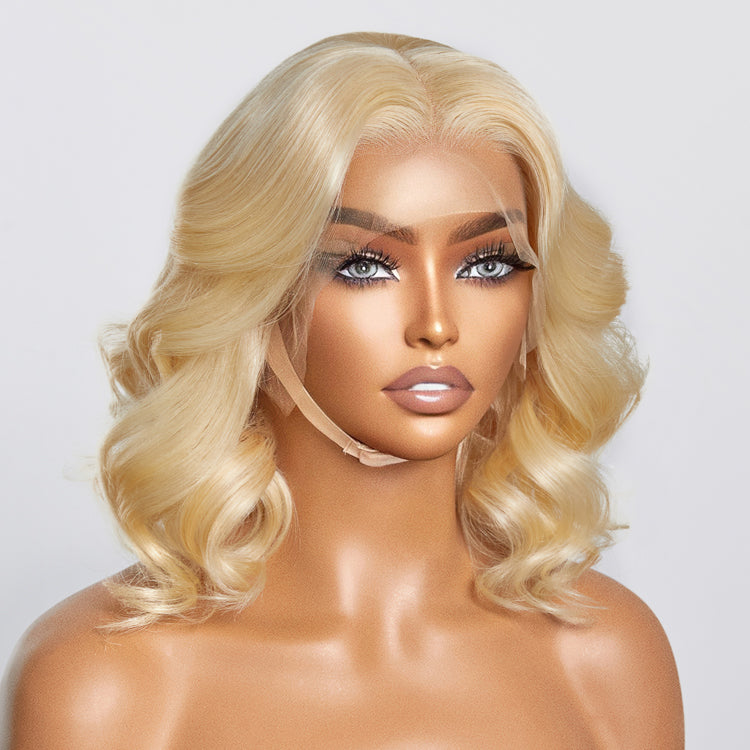 #613 13x4 Pre-Plucked Lace Front Body Wave Bob Wig 150% Density