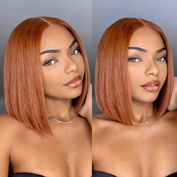 10 Inches 4x4 Beginner Friendly Sugar Maple Glueless Mid Part Bob Lace Closure Wig-100% Human Hair
