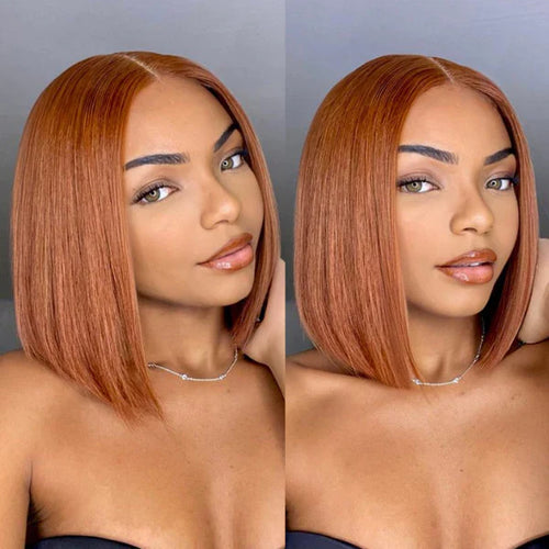 10 Inches 4x4 Beginner Friendly Sugar Maple Glueless Mid Part Bob Lace Closure Wig-100% Human Hair
