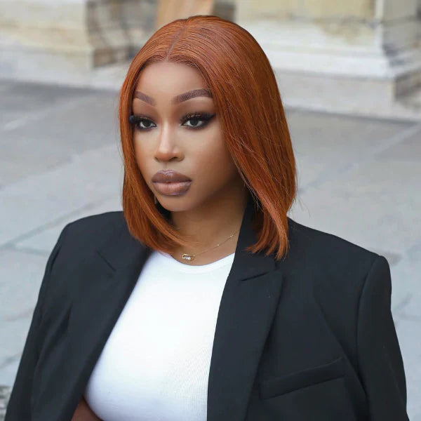 10 Inches 4x4 Beginner Friendly Sugar Maple Glueless Mid Part Bob Lace Closure Wig-100% Human Hair