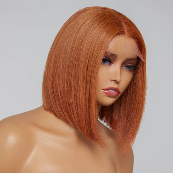 10 Inches 4x4 Beginner Friendly Sugar Maple Glueless Mid Part Bob Lace Closure Wig-100% Human Hair