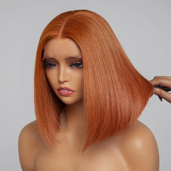 10 Inches 4x4 Beginner Friendly Sugar Maple Glueless Mid Part Bob Lace Closure Wig-100% Human Hair