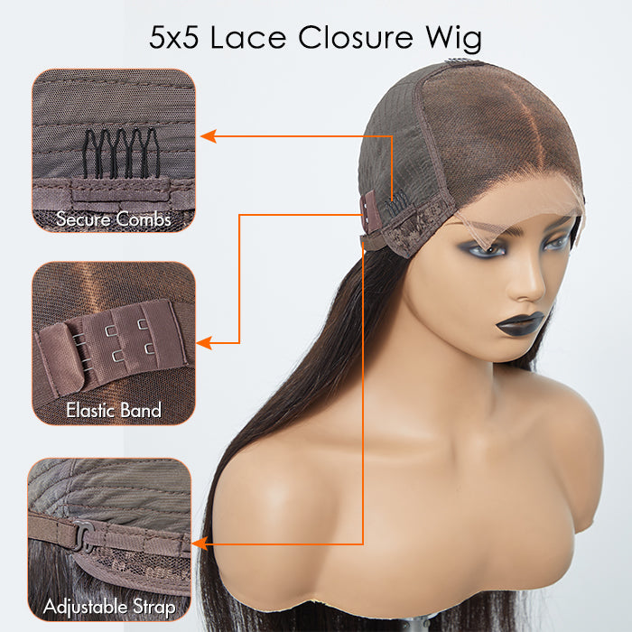 5x5 Glueless Lace Closure Wig 180% Density Straight